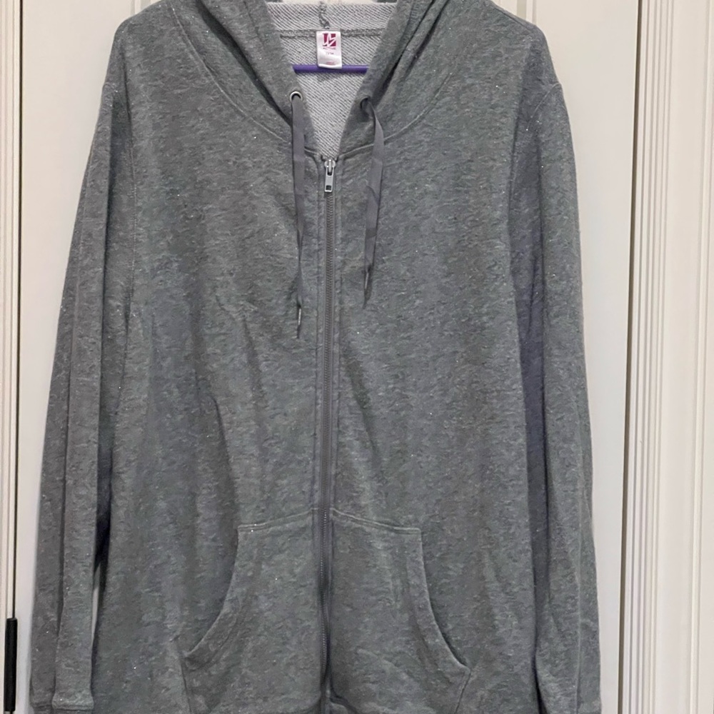 Lane Bryant Terry Zippered Hoodie Jacket Metal Detailing Hooded Coat